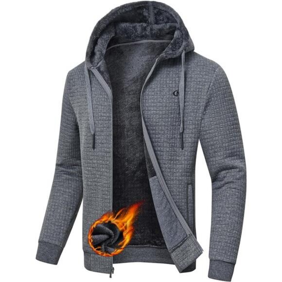 Men's Zip Up Hoodie Heavyweight Fleece Sherpa Lined Sweatshirt Jackets Winter - Picture 1 of 6